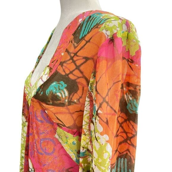 Trina Turk Women's Sz 10 Multicolor 3/4 Sleeve Mini Dress Swimsuit Cover-Up Medi - Picture 7 of 14